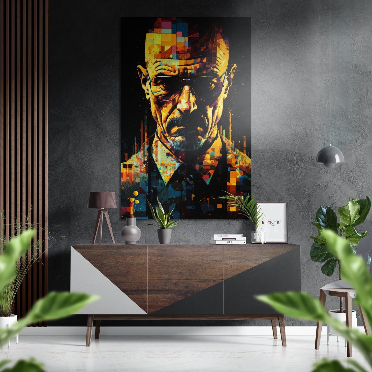 Pixel mosaic man with glasses metal wall art