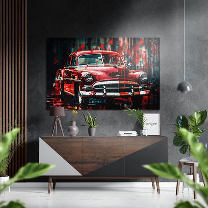 Red Retro Sedan Paint Splatter metal wall art pop-art design