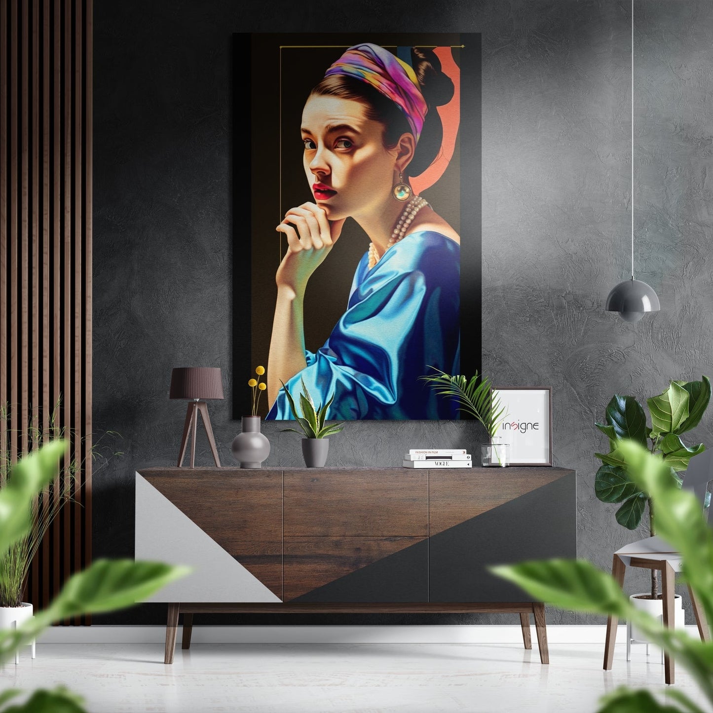 Girl With A Pearl Earring Rainbow Turban Metal Wall Art