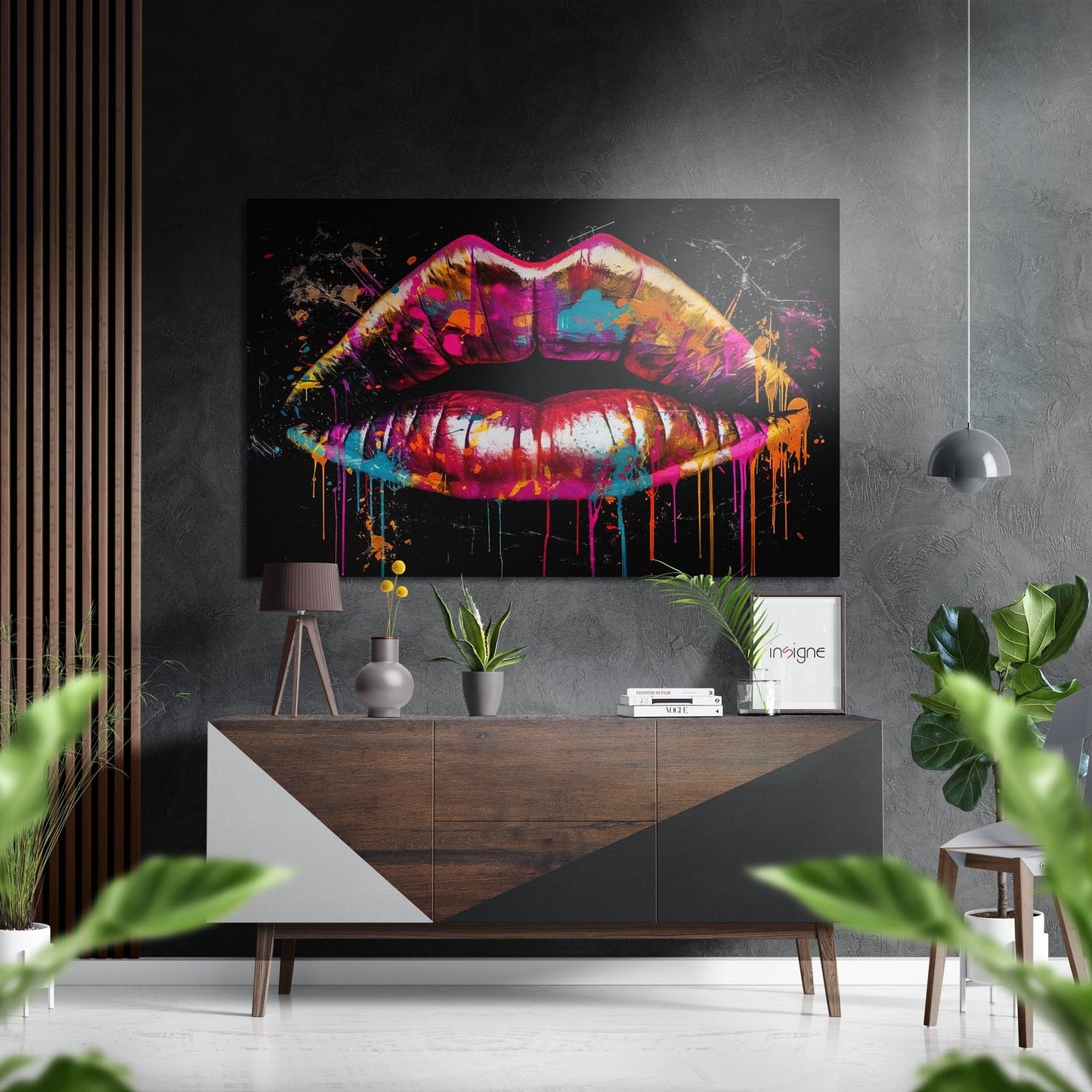 Dripping paint lips metal wall art