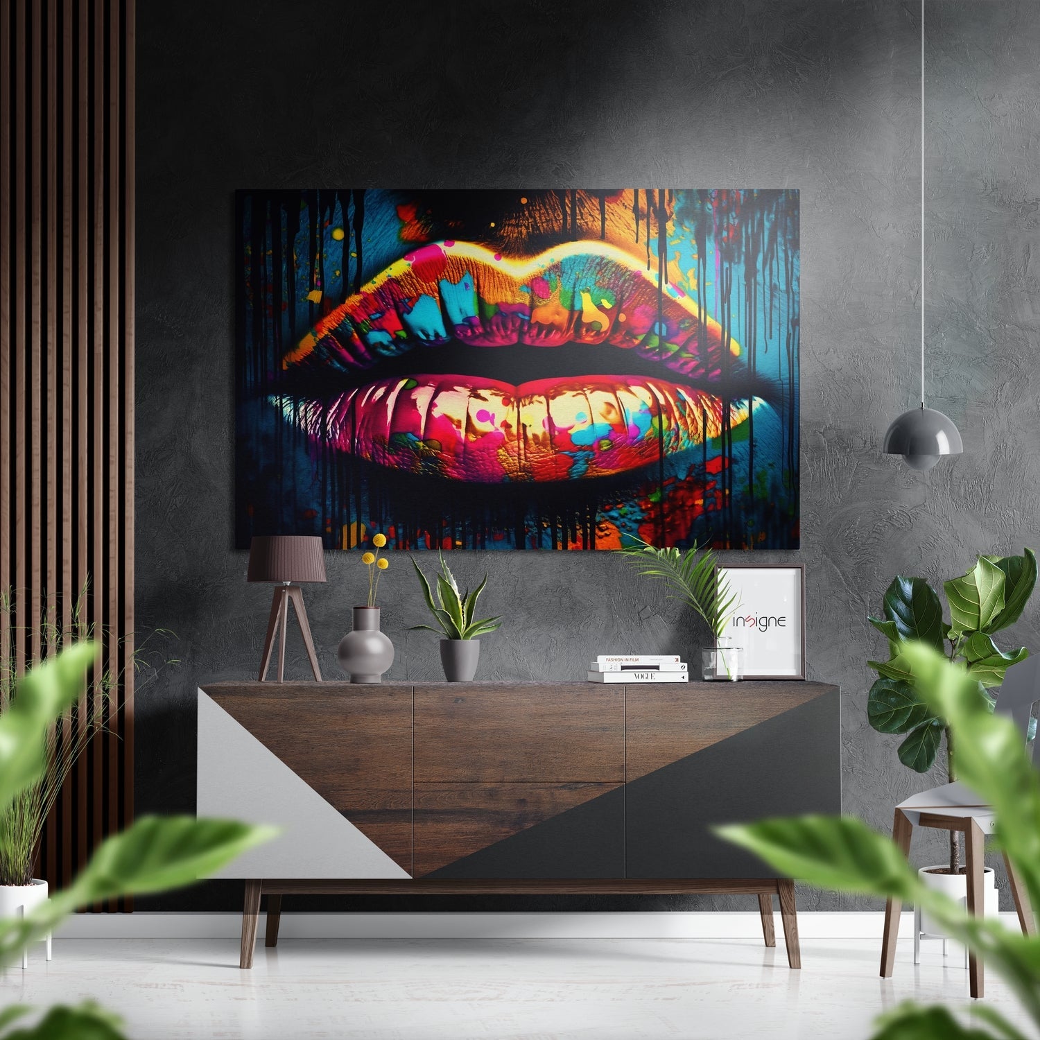 Lips Metal Wall Art with bold halftone lips design