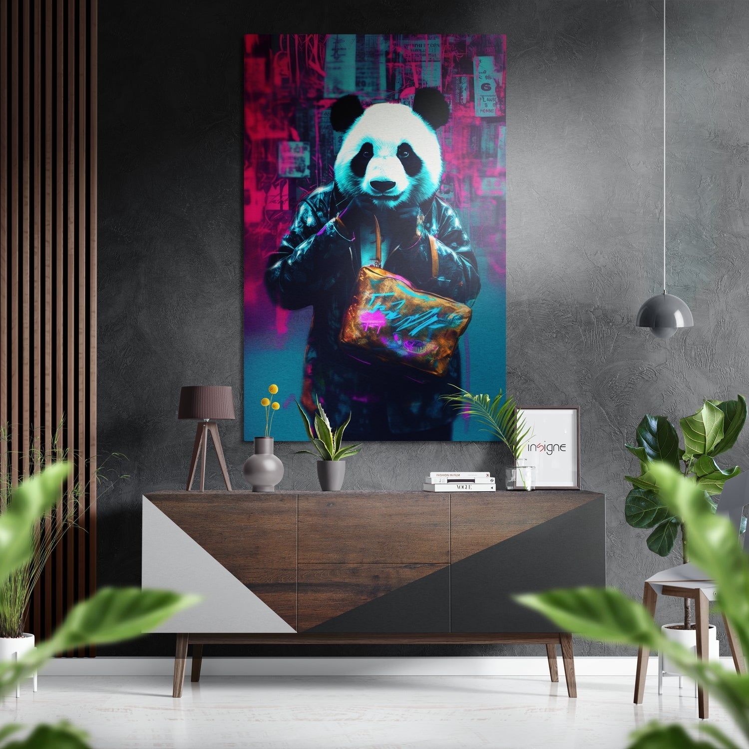 Panda metal wall art on brushed aluminum dibond