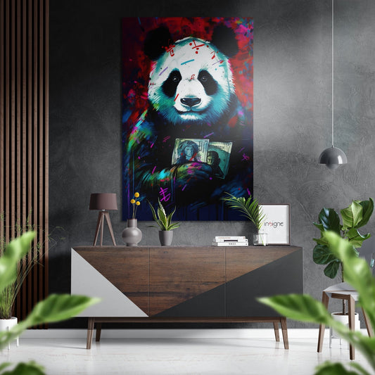 Panda brushed aluminum dibond metal wall art