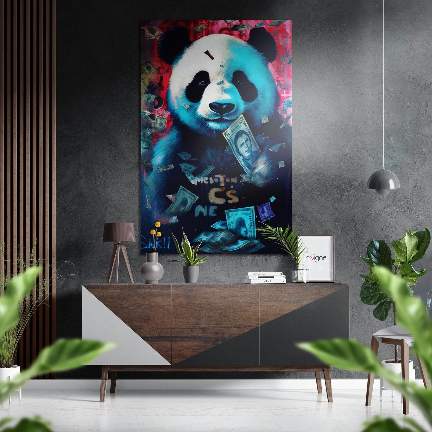 Panda metal wall art panel with black and white animal design