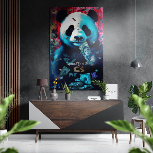 Panda metal wall art panel with black and white animal design