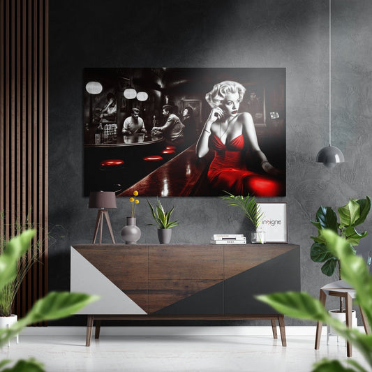 Woman in a bar metal wall art