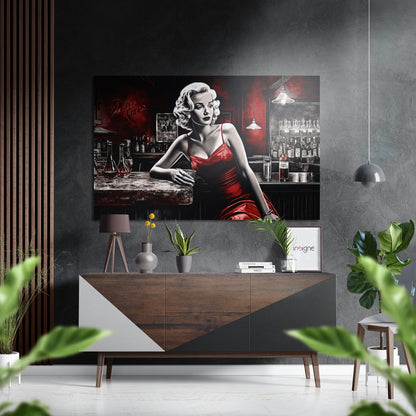 Woman in a Bar metal wall art, brushed aluminum dibond