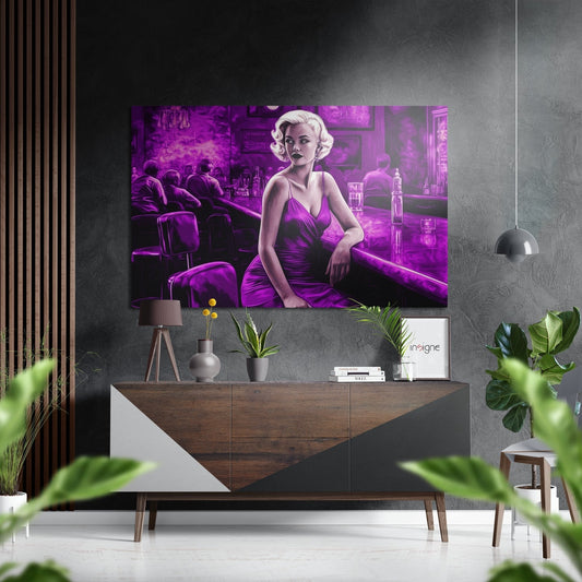 Woman in a bar metal wall art moody decor