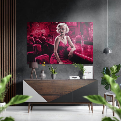 Woman in a bar metal wall art atmospheric