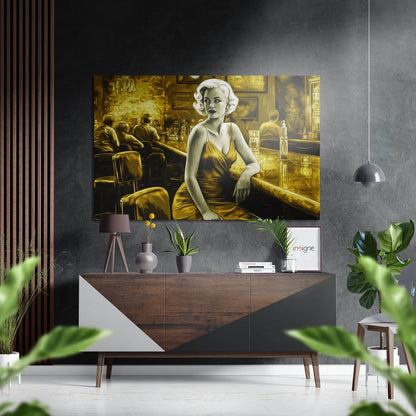 Woman in a Bar metal wall art, brushed aluminum dibond