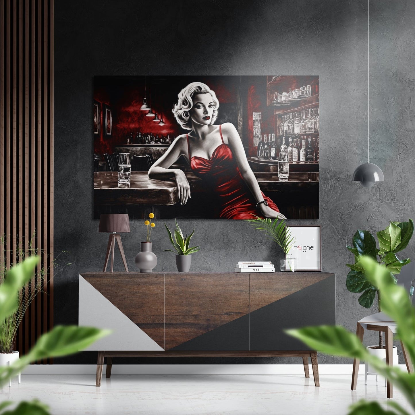 Woman in a Bar metal wall art, brushed aluminum dibond