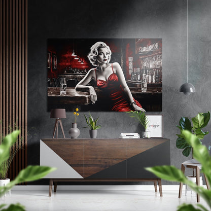 Woman in a Bar metal wall art, brushed aluminum dibond