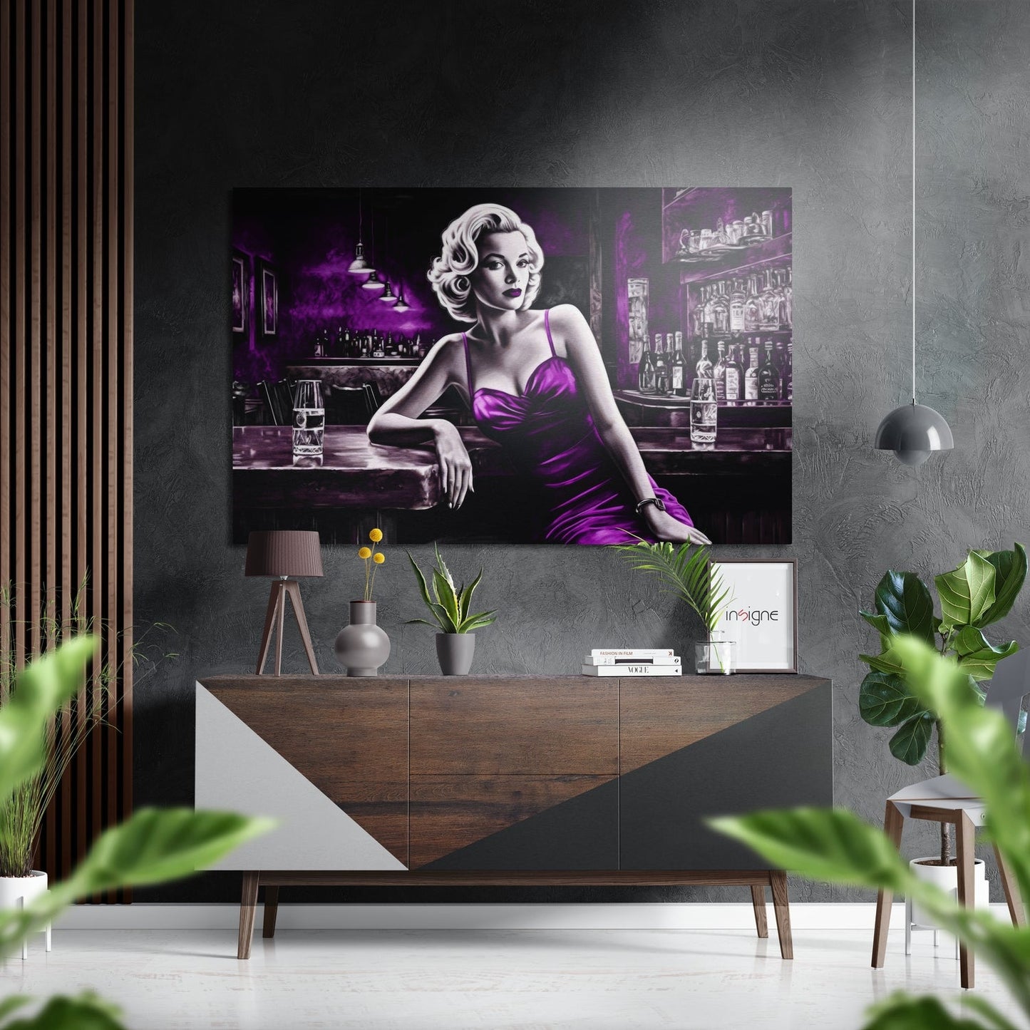 Woman in a Bar metal wall art, brushed aluminum dibond