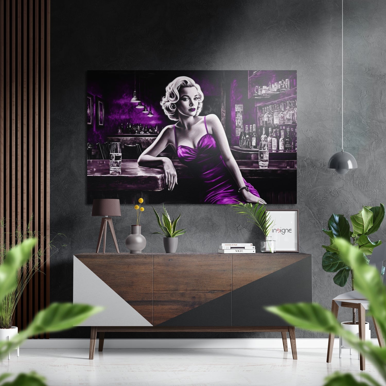 Woman in a Bar metal wall art, brushed aluminum dibond
