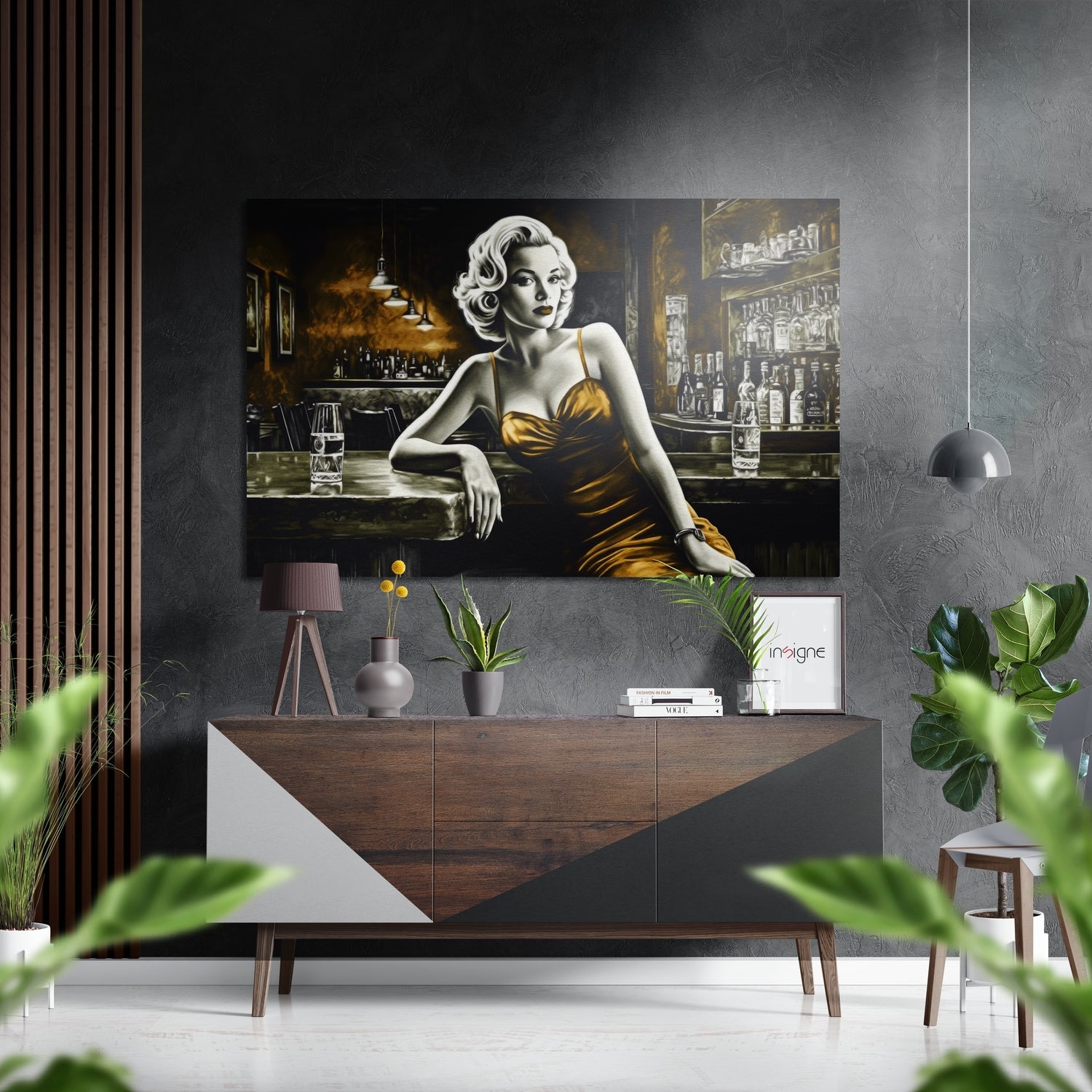 Woman in a Bar metal wall art, brushed aluminum dibond