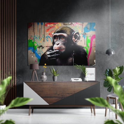 Monkey metal wall art print on brushed aluminum Dibond panel