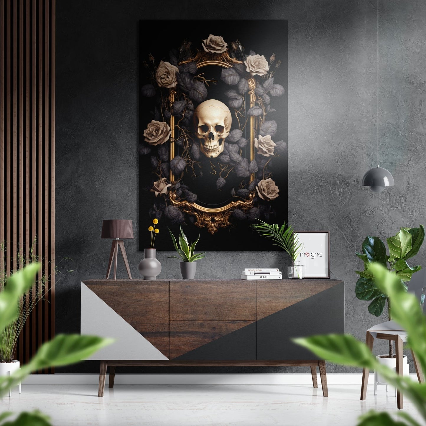Skull metal wall art print on brushed aluminum Dibond panel
