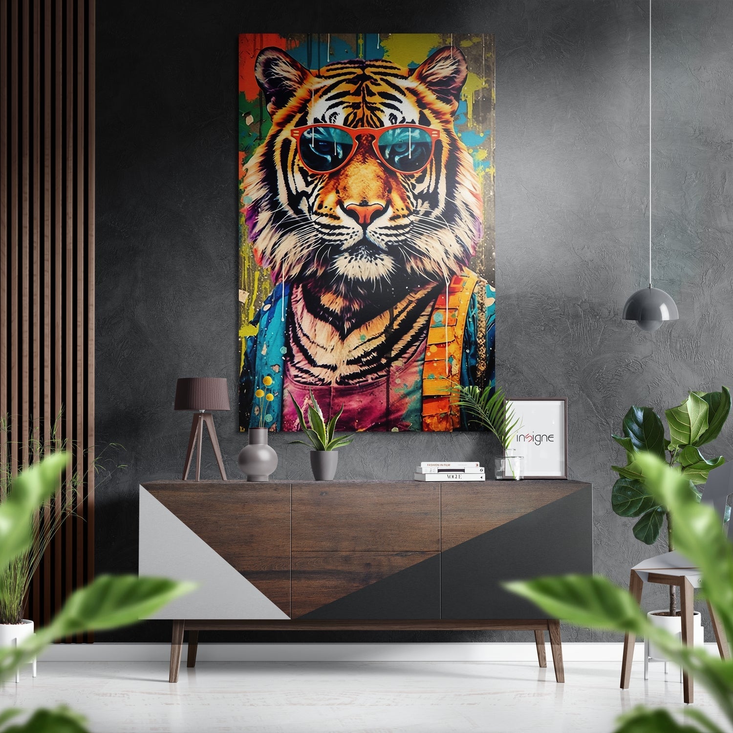 Spectacled Tiger metal wall art brushed aluminum