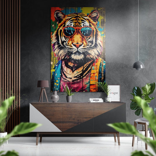 Spectacled Tiger metal wall art brushed aluminum