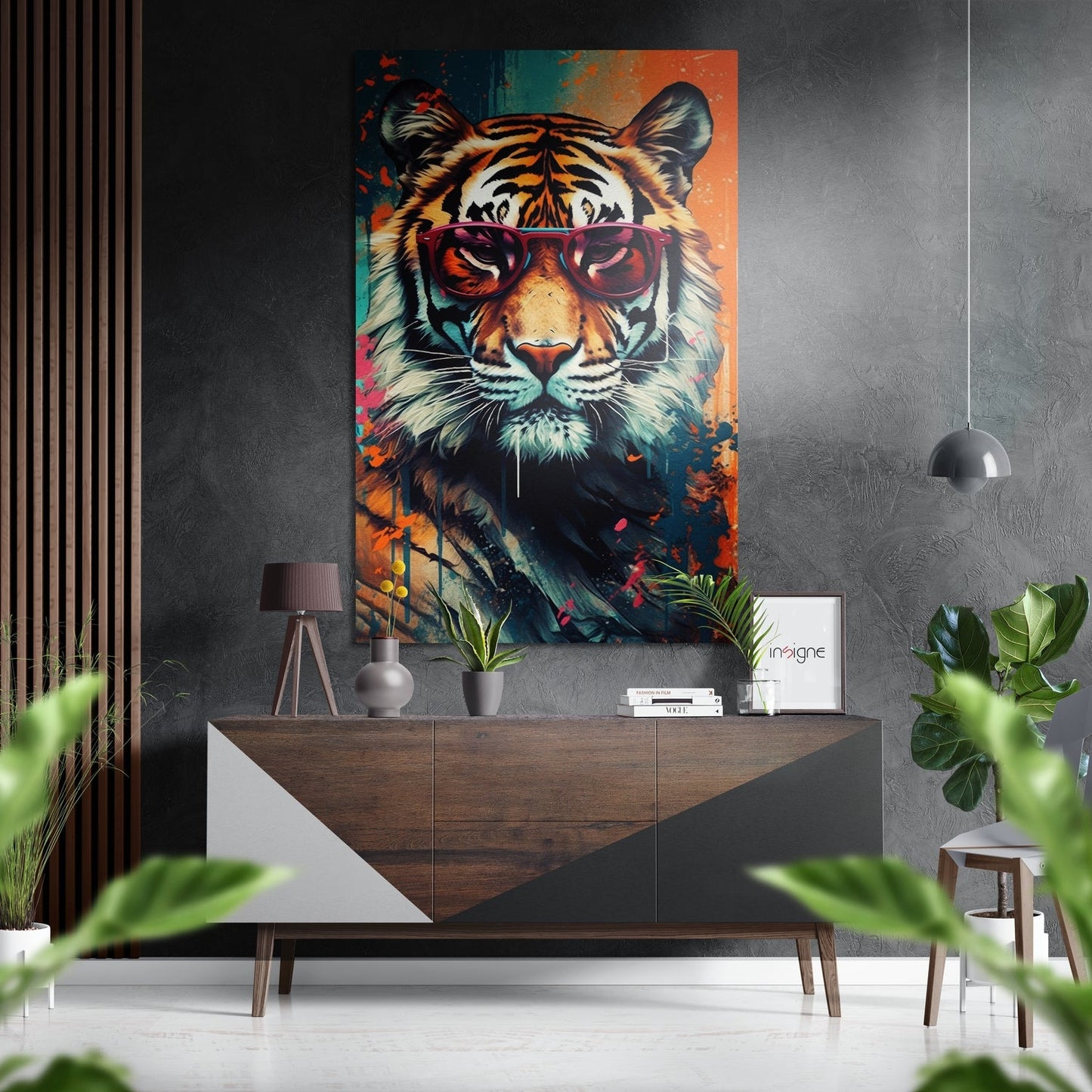 Spectacled Tiger metal wall art brushed aluminum