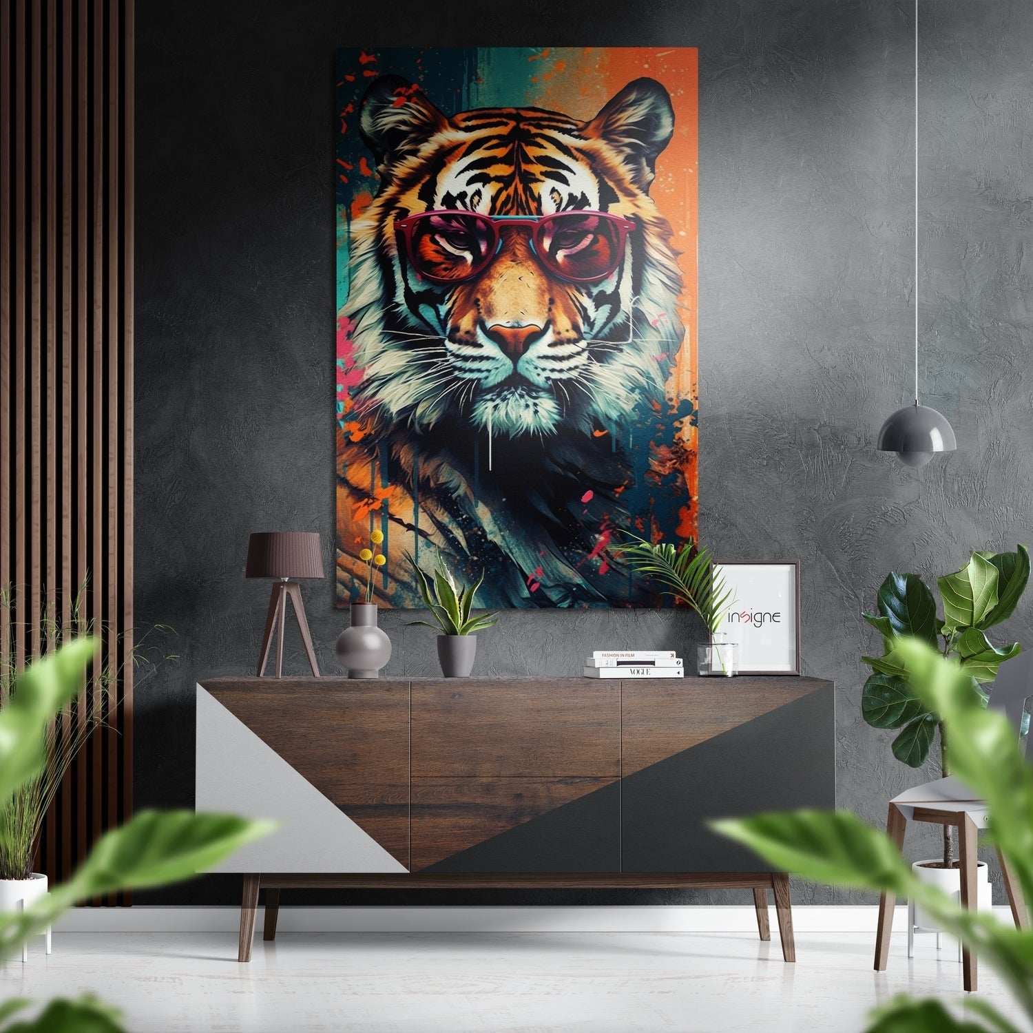 Spectacled Tiger metal wall art brushed aluminum