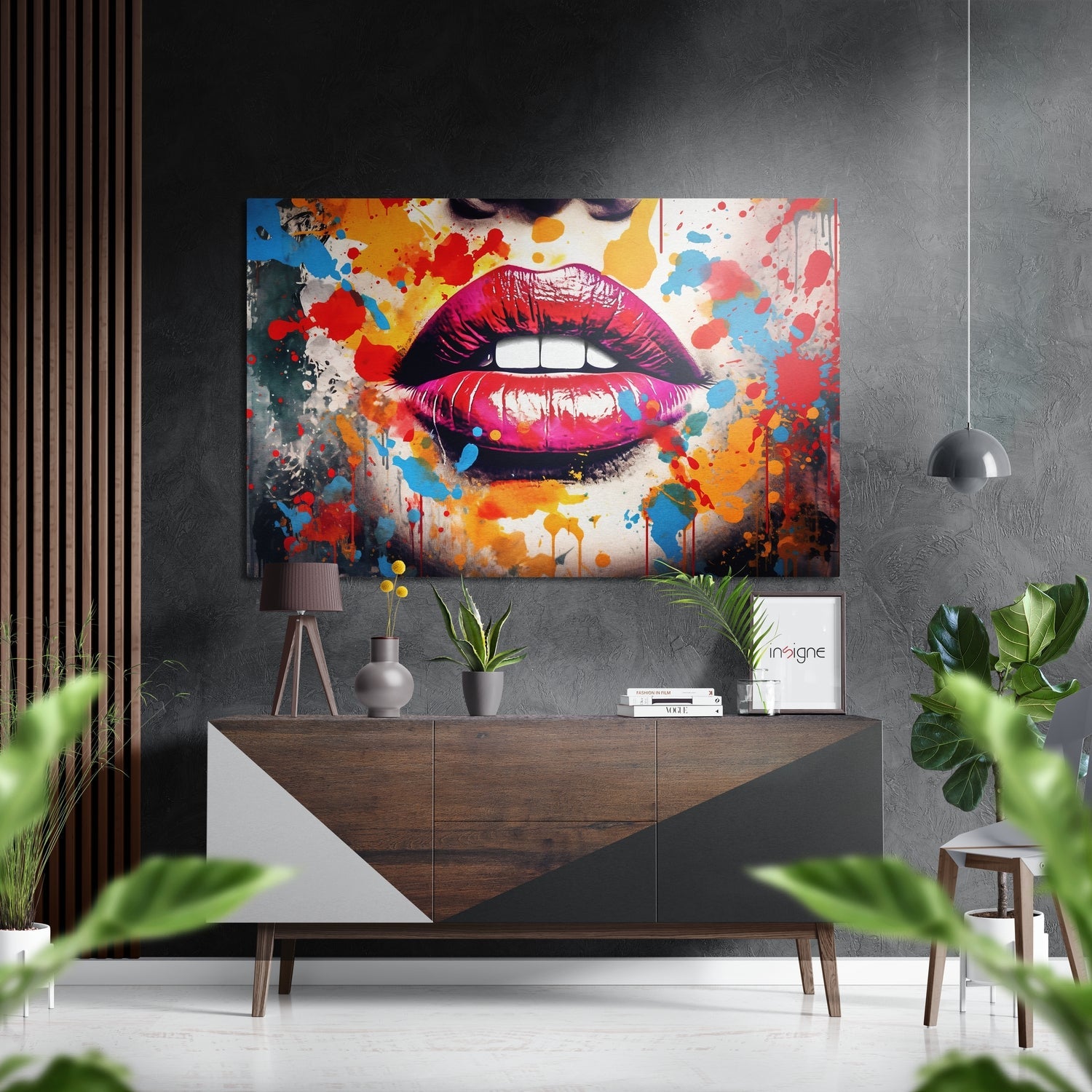 Lips metal wall art print on brushed aluminum Dibond panel