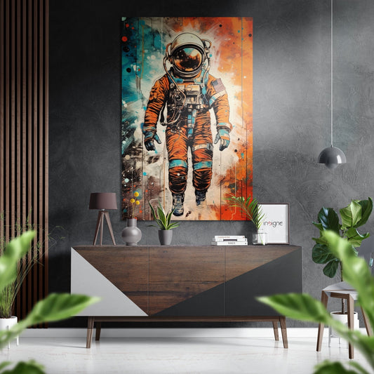 Astronaut Metal Wall Art on brushed aluminum dibond panel