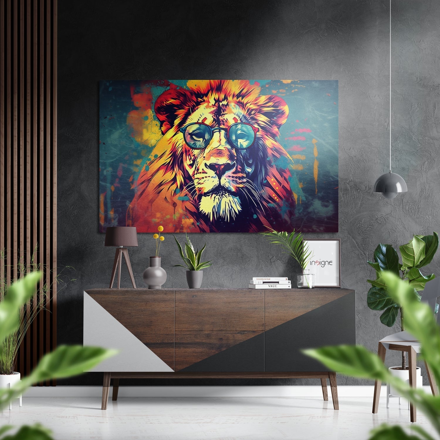 Wise lion brushed aluminum dibond wall art print