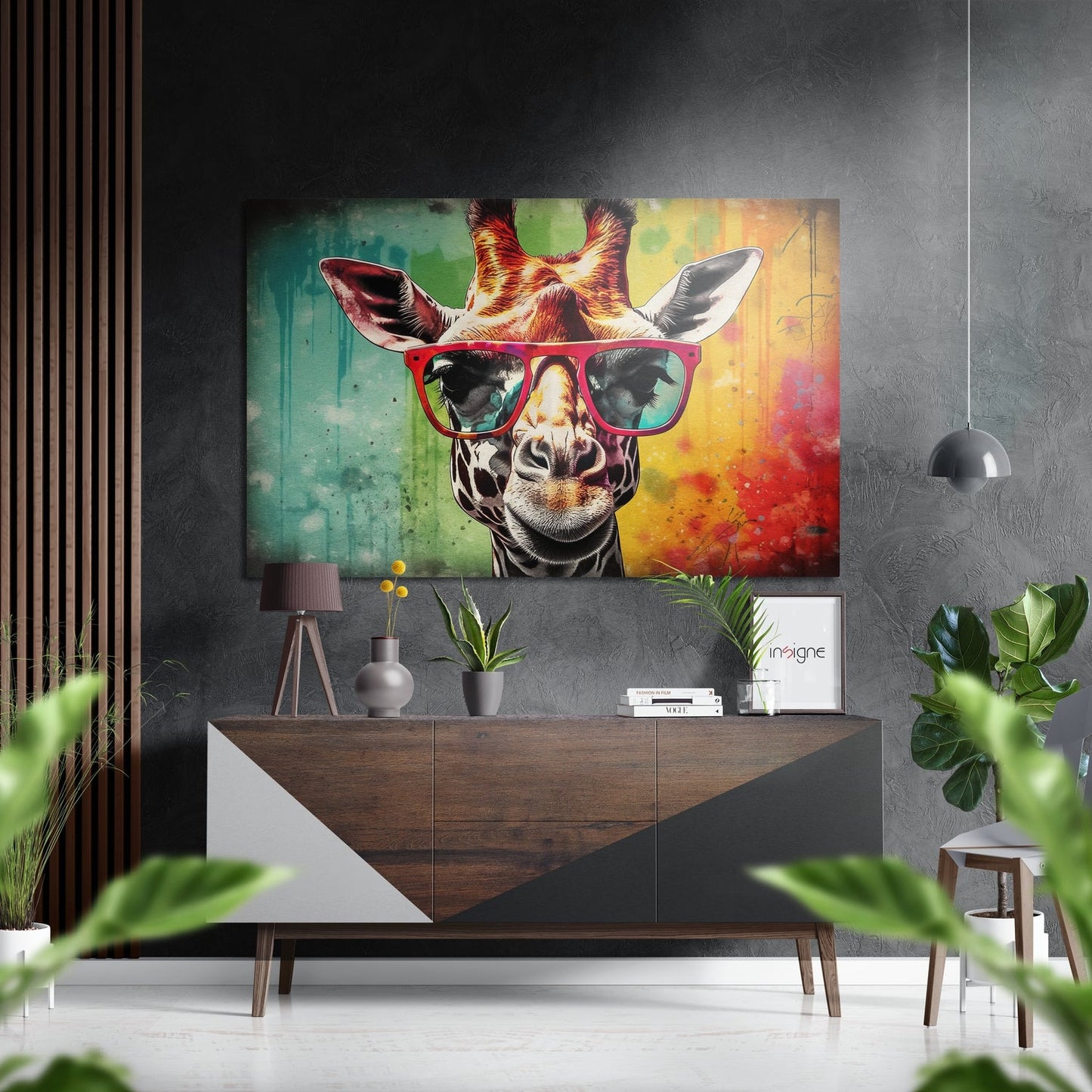 Happy Giraffe metal wall art print