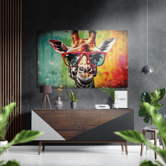 Happy Giraffe metal wall art print
