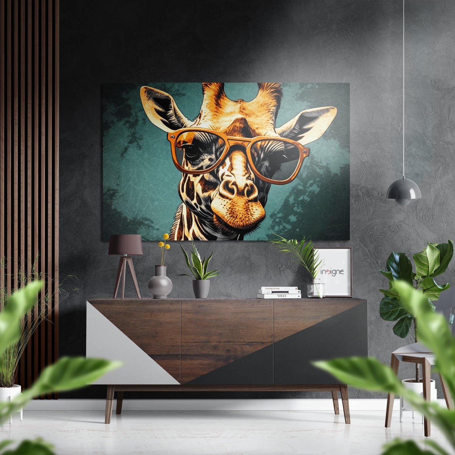 Happy Giraffe metal wall art brushed aluminum