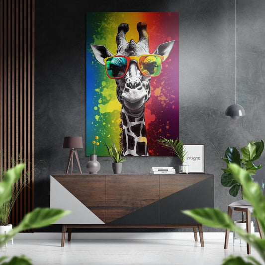 Happy Giraffe metal wall art brushed aluminum