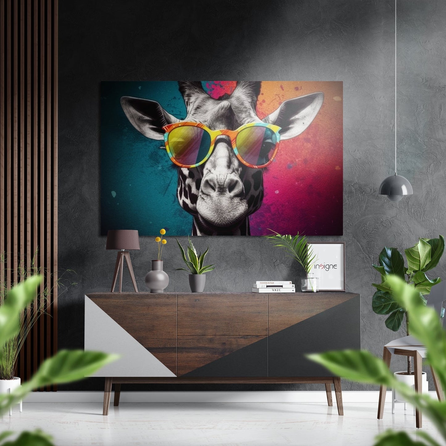 Happy giraffe brushed aluminum dibond metal wall art
