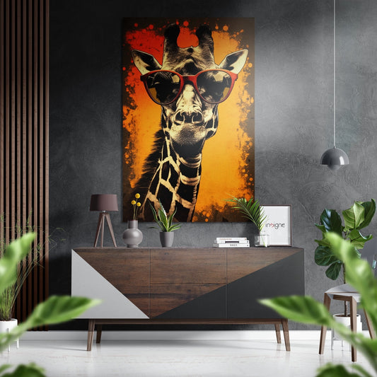 Happy Giraffe metal wall art print
