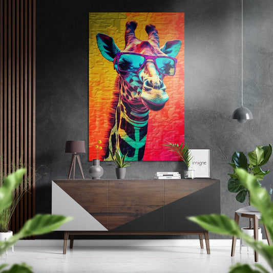 Happy Giraffe metal wall art print