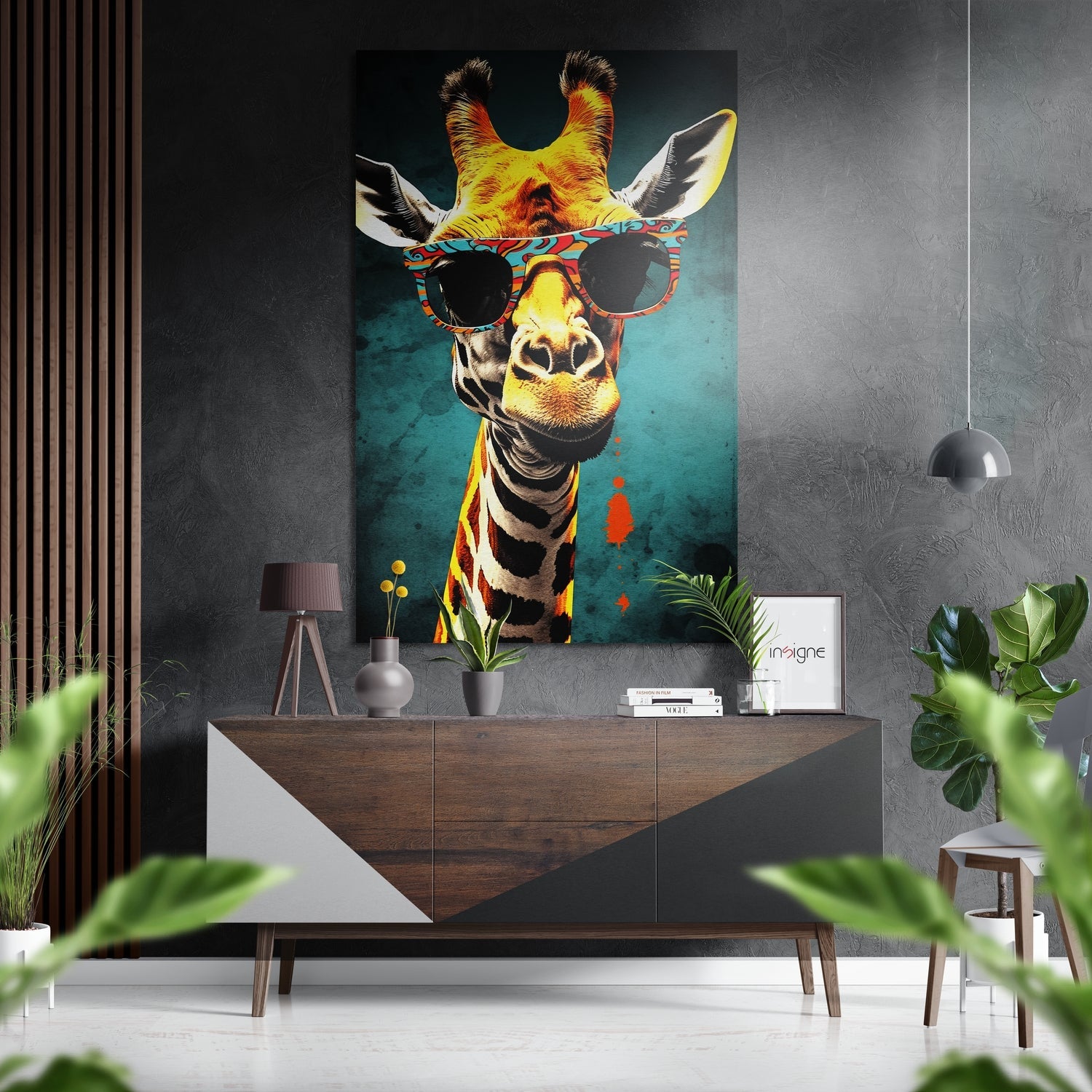 Happy Giraffe metal wall art print