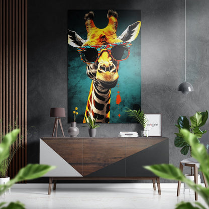 Happy Giraffe metal wall art print