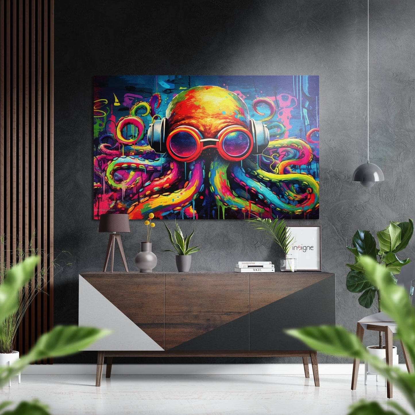 DJ Octopus metal wall art with whimsical playful design