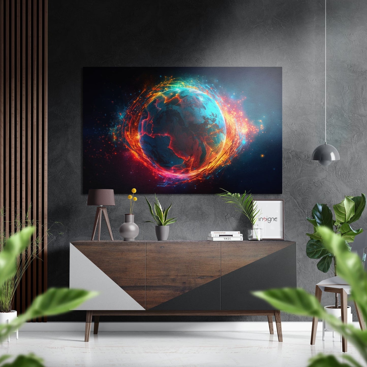 Earth metal wall art planetary space design