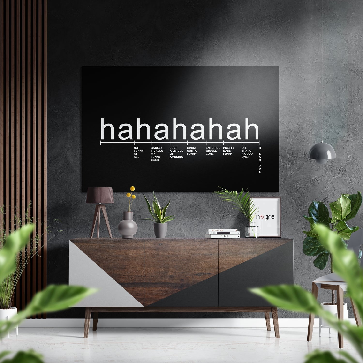 Hahaha laughter scale typography metal wall art