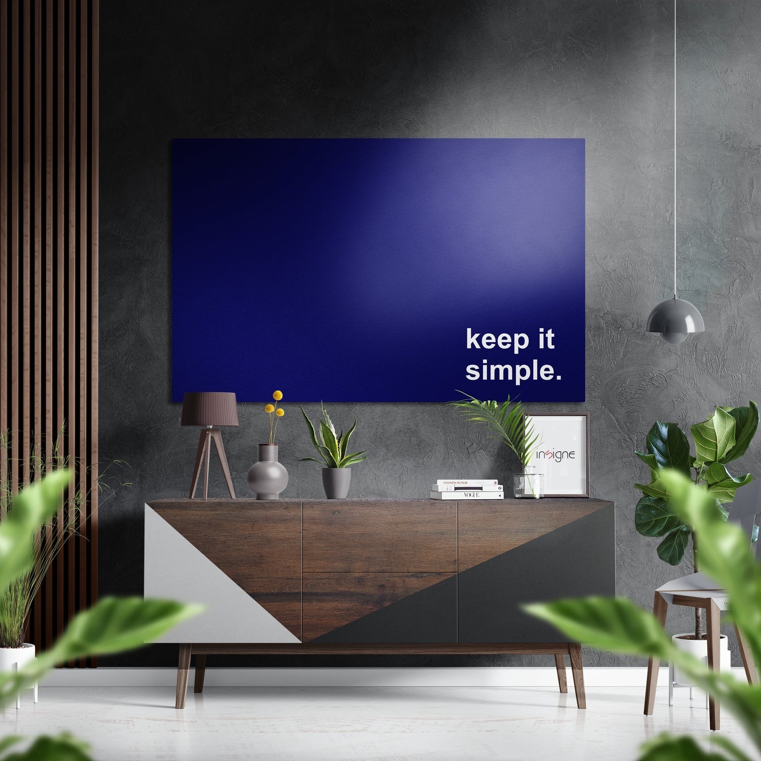Navy blue gradient brushed aluminum metal wall art