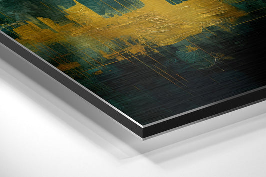 Golden Green City Skyline Metal Wall Art