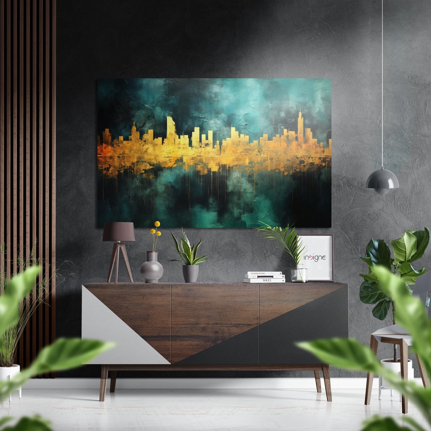 City silhouette brushed aluminum dibond metal wall art