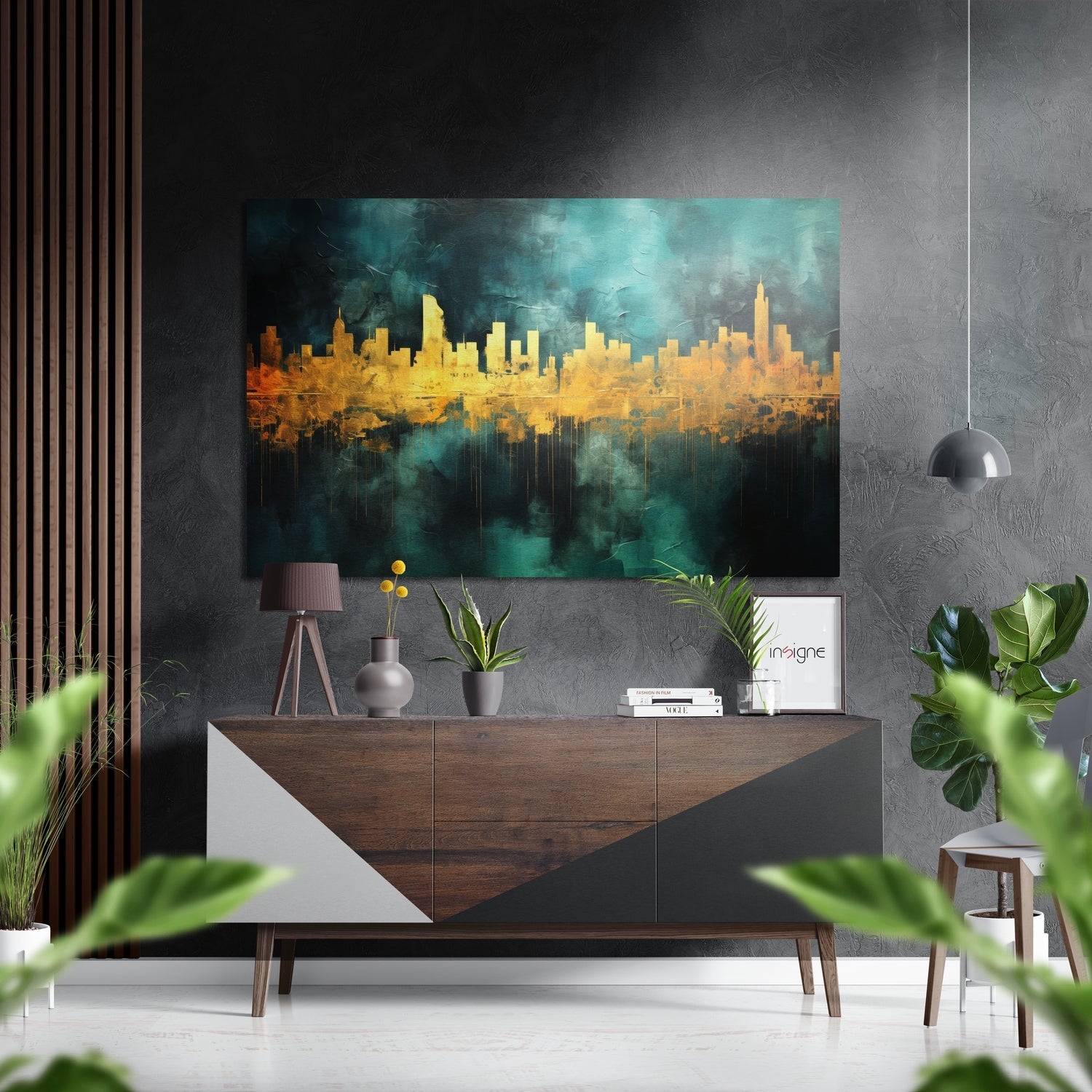 City silhouette brushed aluminum dibond metal wall art