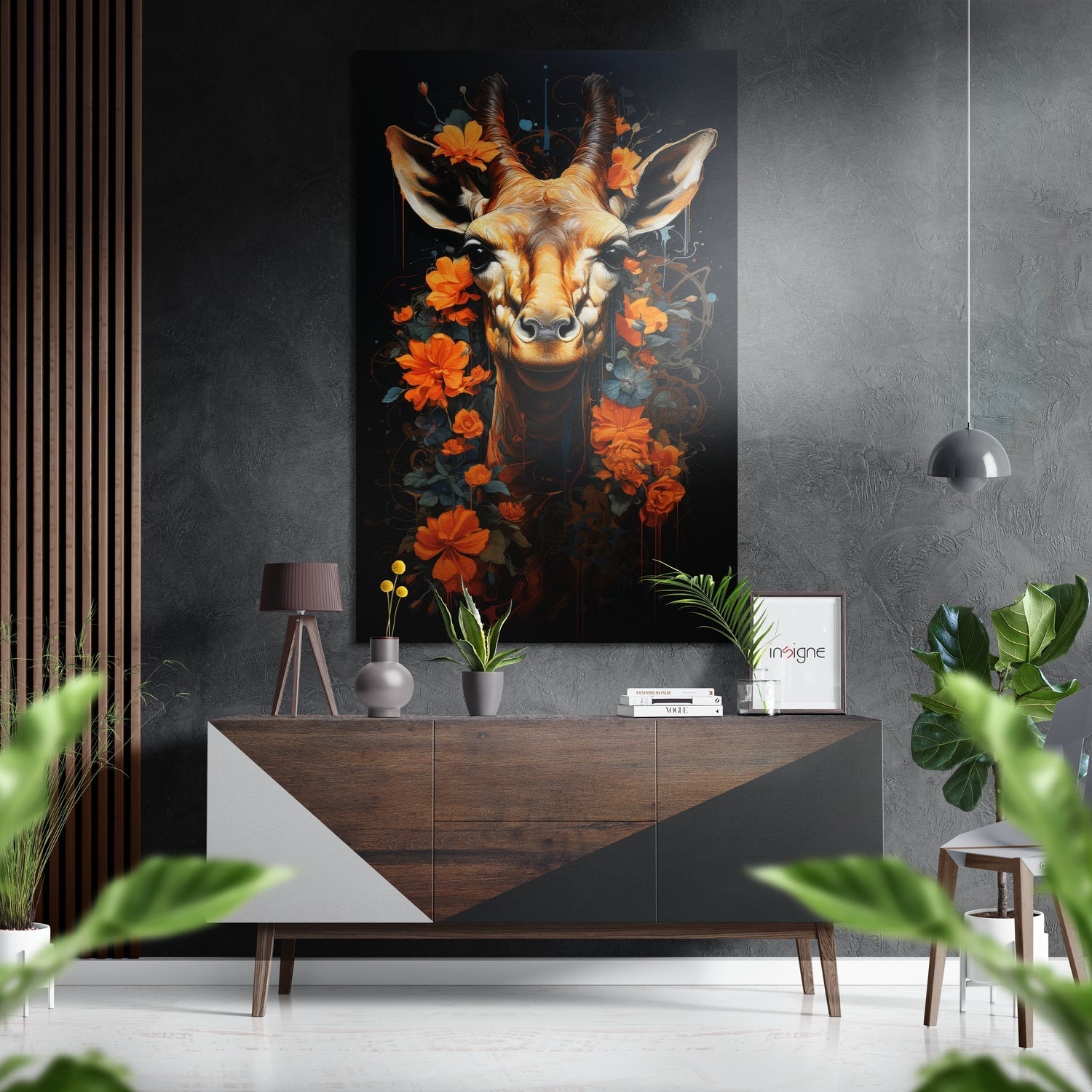 Deer in flowers nature metal wall art