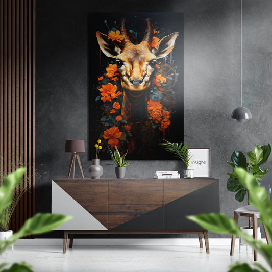 Deer in flowers nature metal wall art