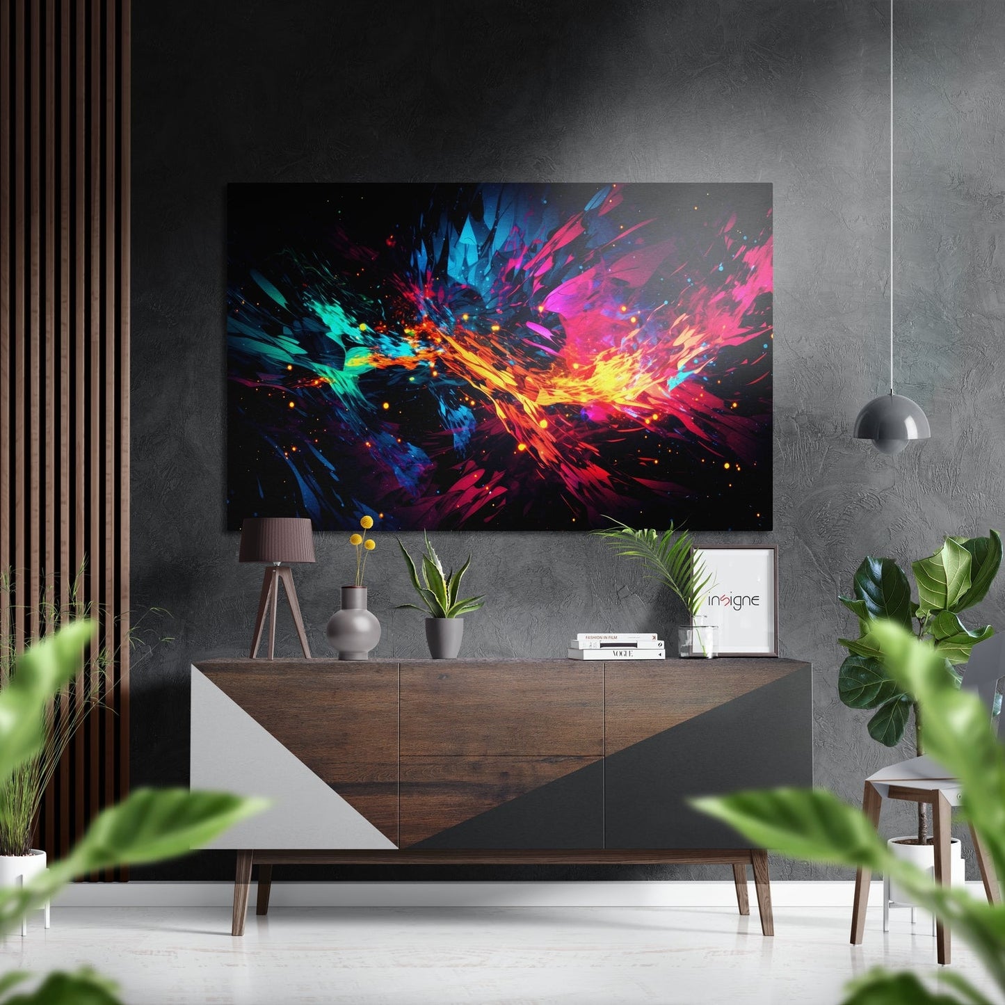 Crystal shard color burst metal wall art on brushed aluminum dibond