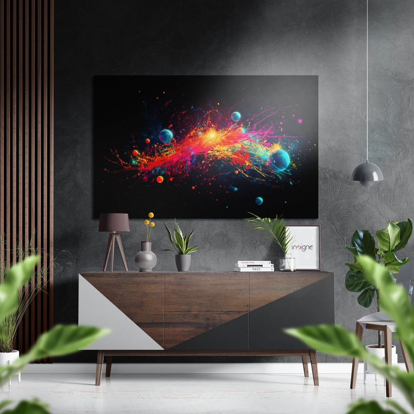 Planets and paint splash metal wall art