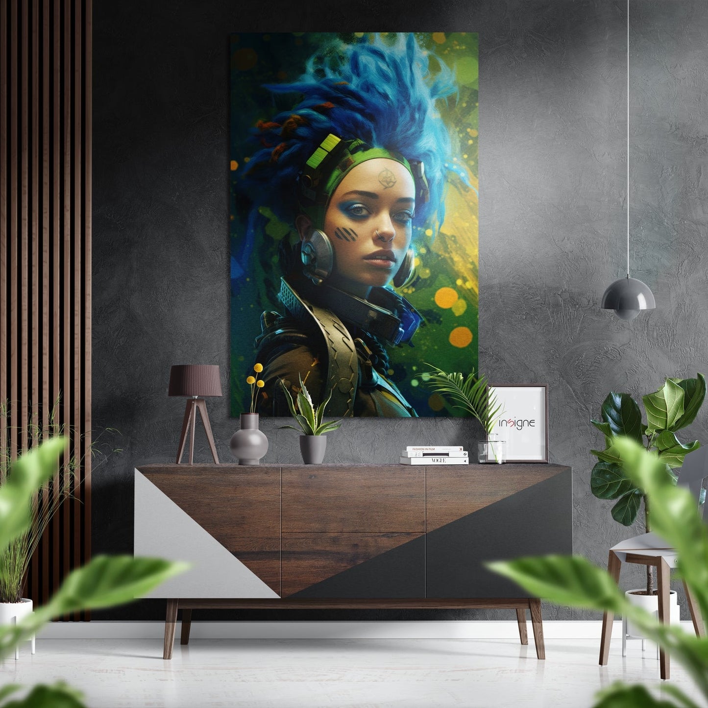 Blue Dreadlocks Cyber Warrior Woman Metal Wall Art