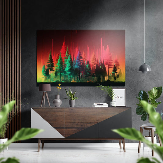 Forest metal wall art panel with woodland landscape design